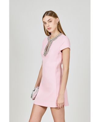 Women's Jewel Trim Neck Mini Dress