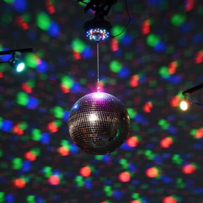 12" Large Disco Ball with Motor and Light 6RPM Rotator & 2PCS 3W RGB Spotlights for 70s 80s Party DJ Bands Club Event Champagne Gold