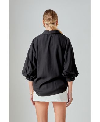 Women's Blouson Sleeve Collared Shirt