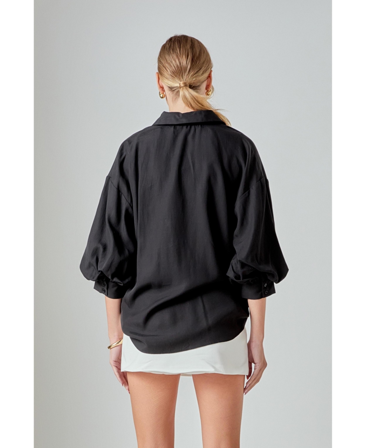 Women's Blouson Sleeve Collared Shirt