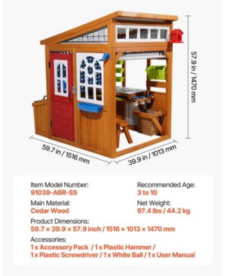 Cedar Wood Playhouse with Functional Doorbell, Windows & Storage Pockets