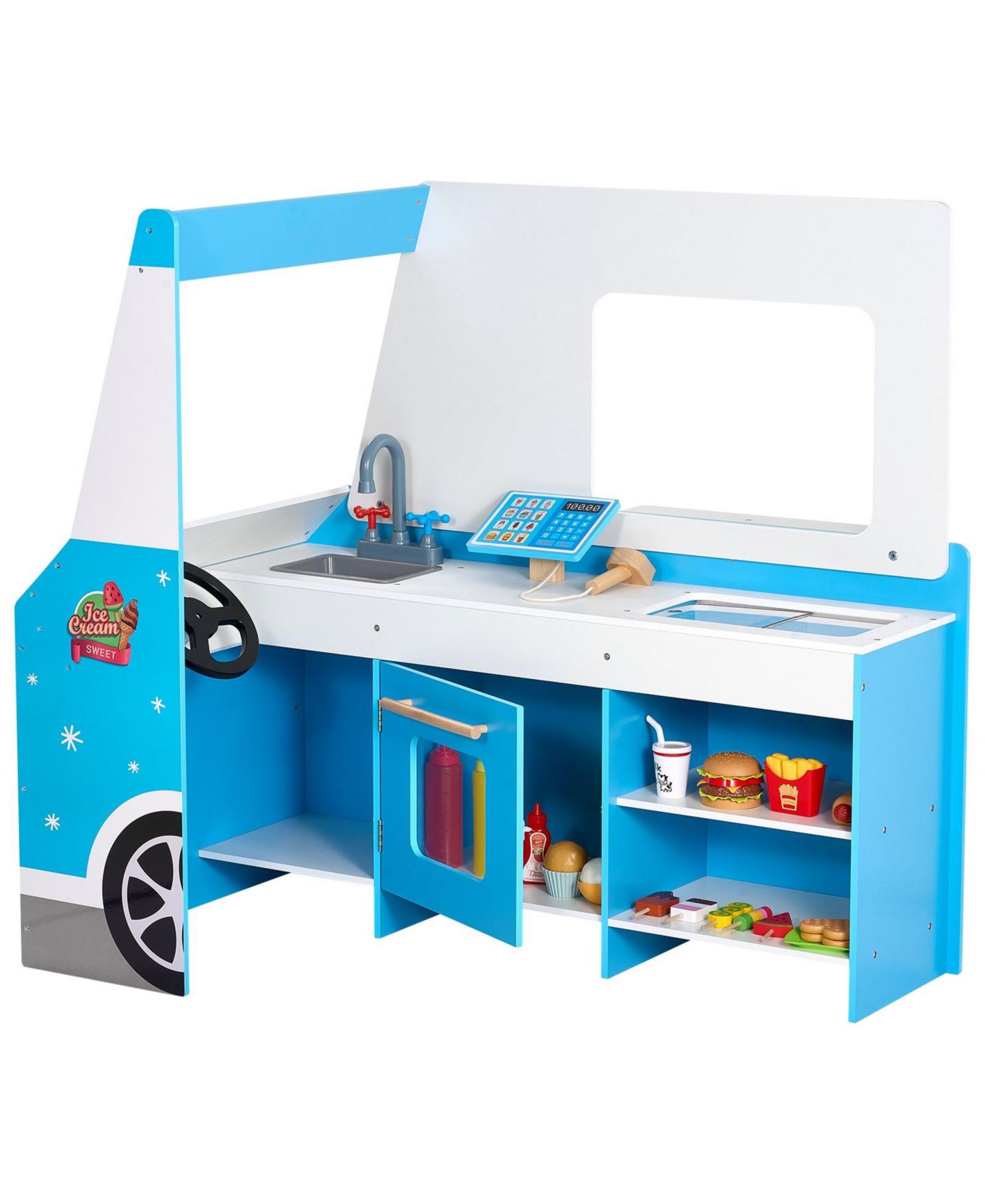 Детский игровой набор SUGIFT Ice Cream Truck Steering Wheel & Chalkboard 25-Piece Playset, Ages 3+, цвет: Синий — фото 1