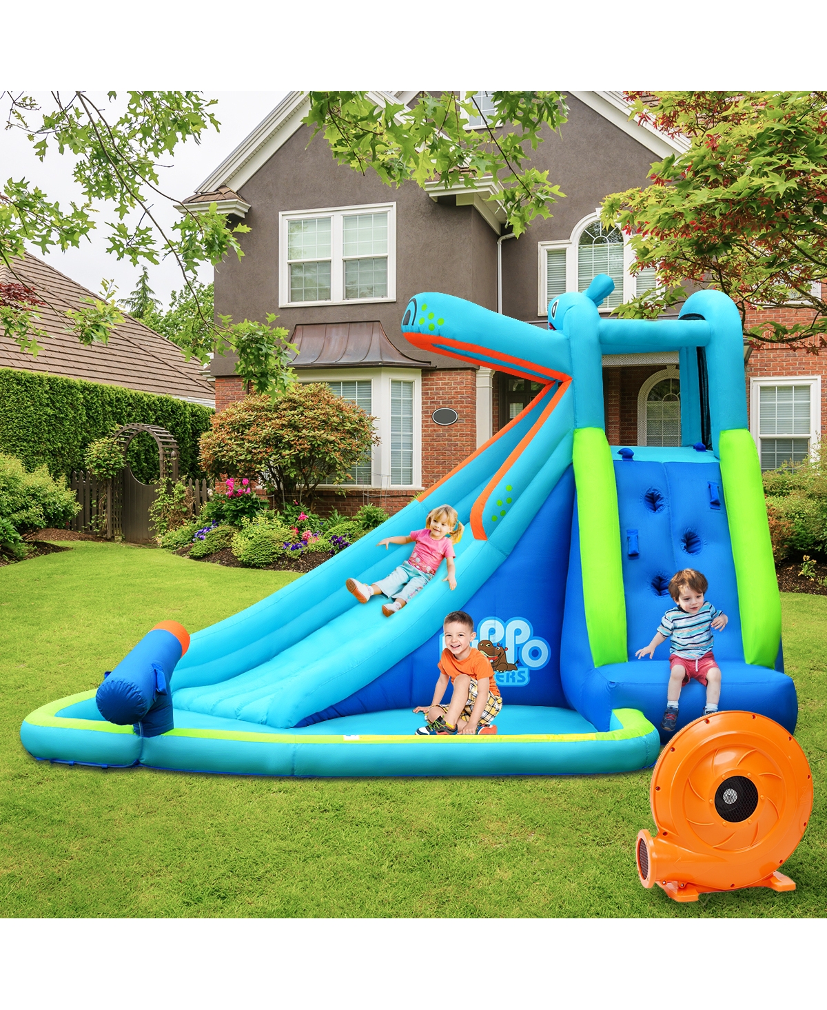 Skonyon Hippo Inflatable Water Slide Bounce House with 740W Blower