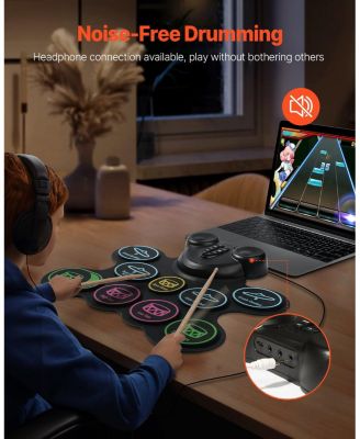 Roll-Up Electric Drum Set 9 Pads with Speakers Pedals Sticks MIDI