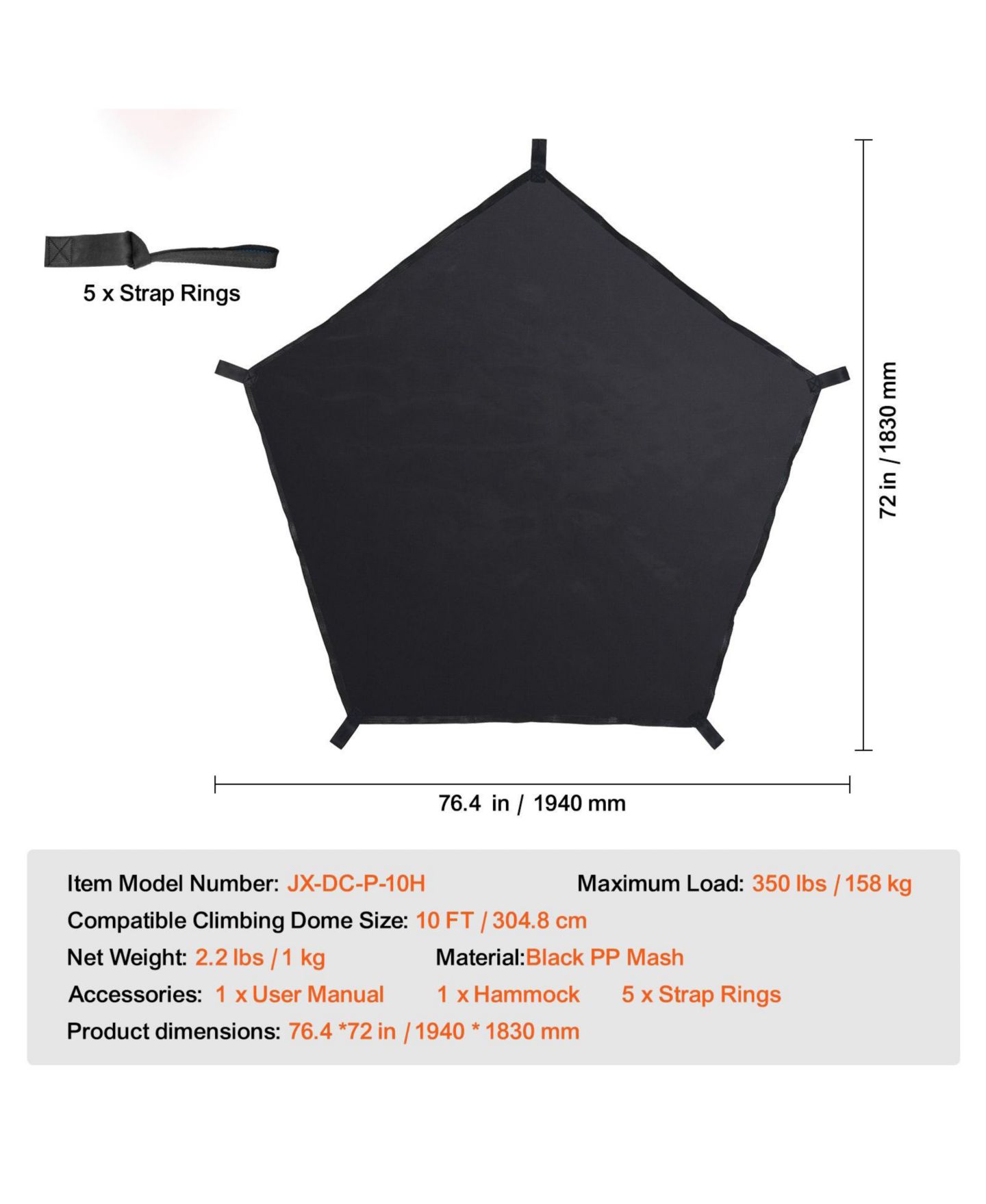 Детская игрушка SUGIFT 10-Ft Dome-Climber Hammock, 350-lb Capacity, Ages 3+, цвет: Чёрный — фото 4
