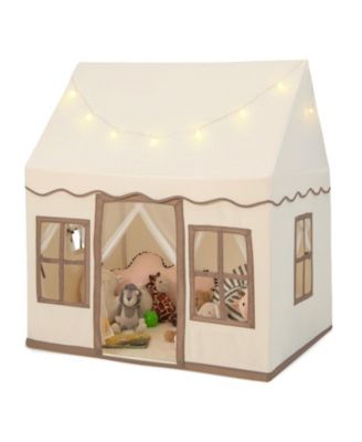Toddler Large Playhouse with Star String Lights-Brown