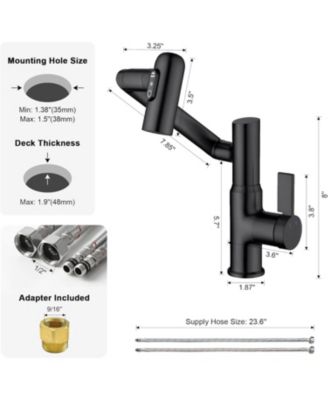 Rotatable Bathroom Faucet with Temperature Display in Fahrenheit (Batteries-Free), 3 Water Outlet Modes