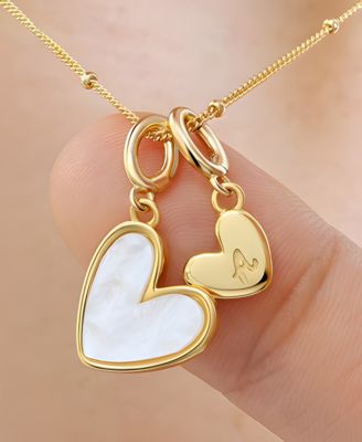 Mother Of Pearl Heart Initial Necklace in Gold Plated Sterling Silver