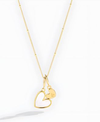 Mother Of Pearl Heart Initial Necklace in Gold Plated Sterling Silver
