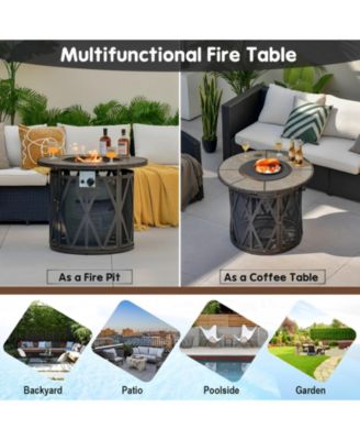32 Inch 30000 BTU Fire Pit Table with Fire Glasses and PVC Cover