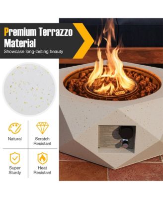 28 Inch 40000 BTU Hexagon Terrazzo Propane Fire Pit Table with Stainless Steel Burner