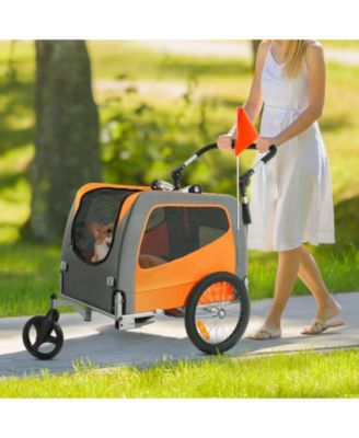 Dog Bike Trailer 2-in-1 Pet Stroller Carrier 66 LB Capacity Orange Gray