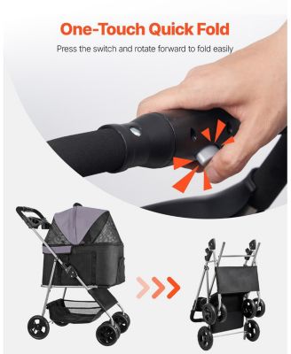 Pet Stroller 35 LB Foldable Dog Stroller 4-Wheel with Detachable Carrier