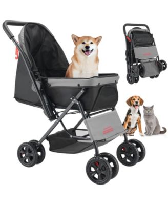 Pet Stroller 44 LB Foldable 4-Wheel Dog Stroller with Reversible Handle