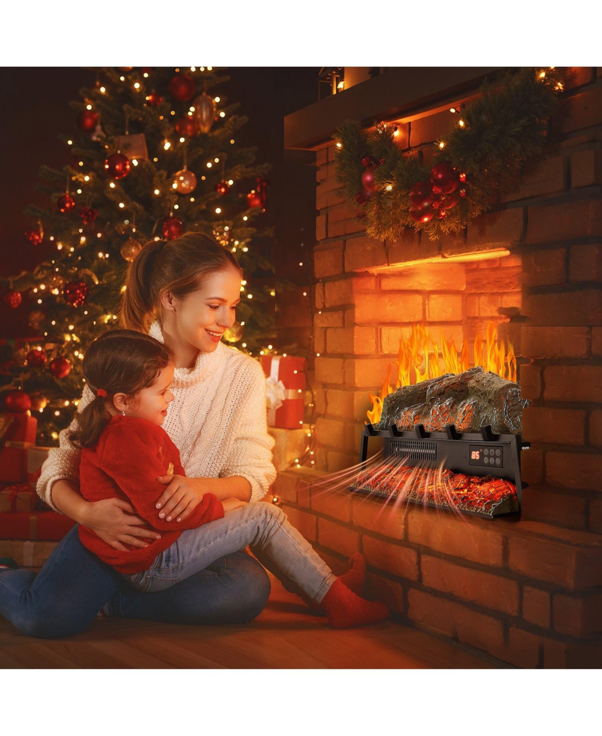 Electric Fireplace Log 25" Insert Heater with Remote Flames Timer Black