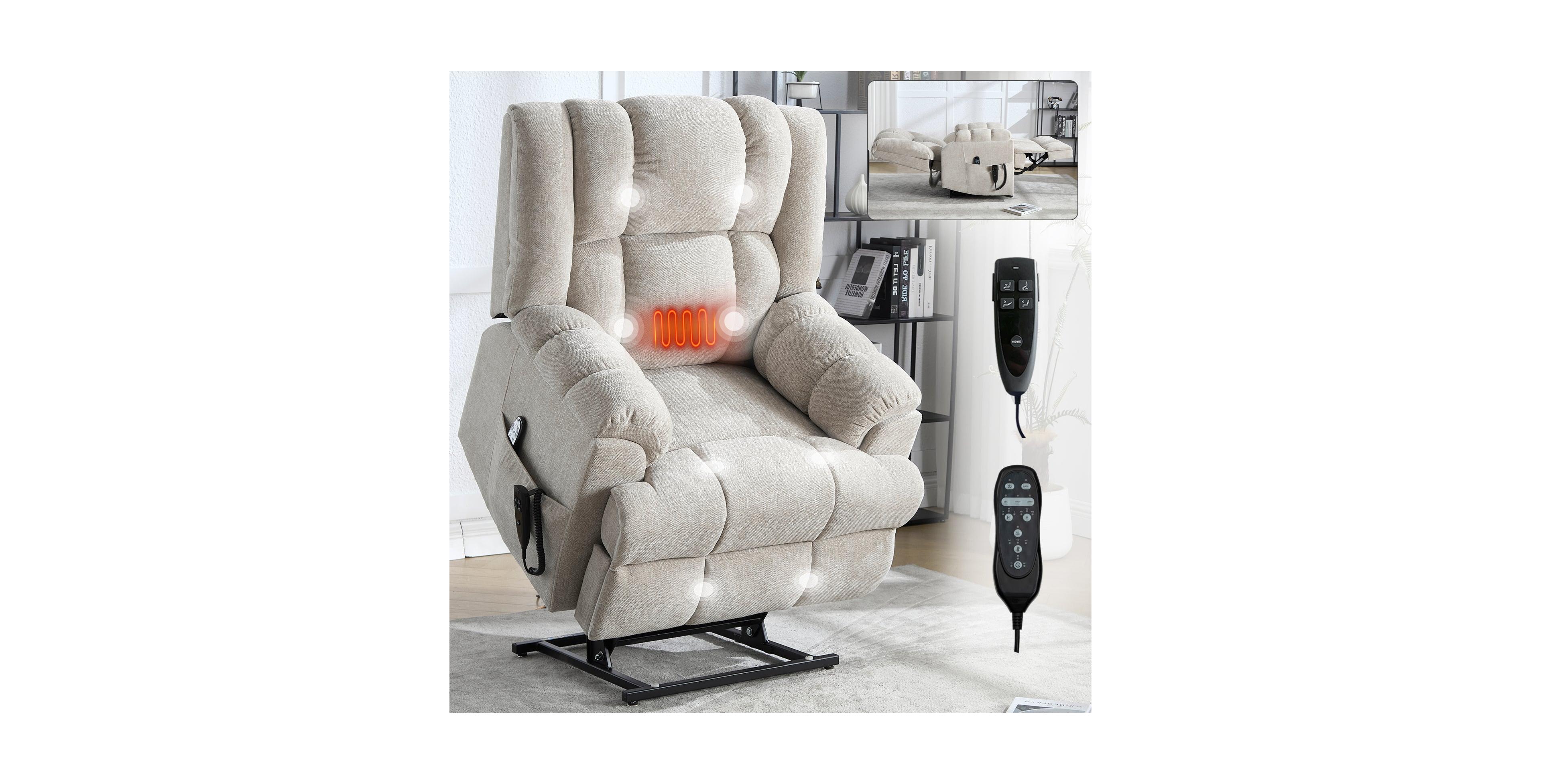 Clihome Power Lift Recliners, Dual Motor Heat Massage Infinite Position Recliner Chair