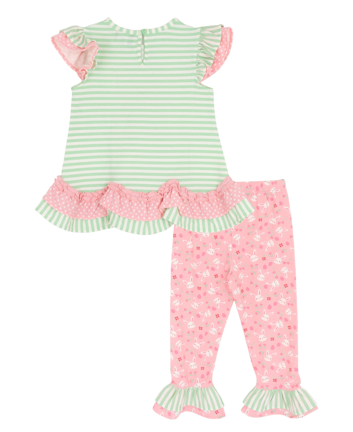 Rare Editions Girls' Toddler 2T-4T Bunny Applique Stripe Top and Printed Leggings, 2-Piece Set
