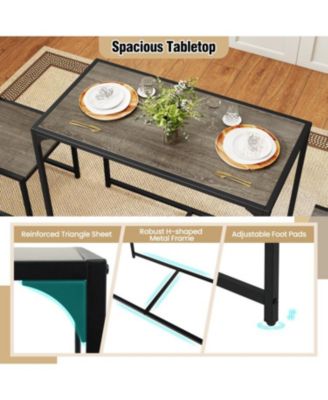 3 Piece Dining Set with Compact Table and 2 Chairs, Metal Frame