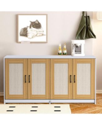 Double Litter Box Enclosure Furniture for 2 Cats | 47.2" Large Hidden Cabinet with Sisal Doors, Multi-Functional Cat TV Stand/Side Table