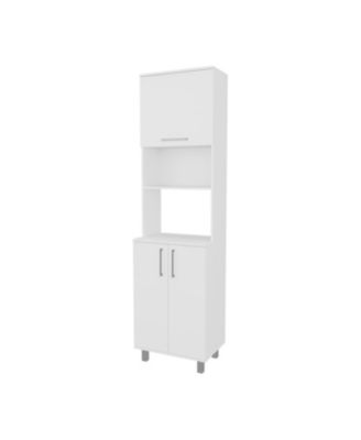 Kayenta Kitchen Pantry with 2 Pneumatic Door, Open Storage, and Bottom Cabinet, White
