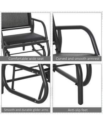 Black Outsunny Porch Glider Metal Frame Mesh Fabric Curved Armrests Steel Frame for Garden Poolside Backyard Balcony