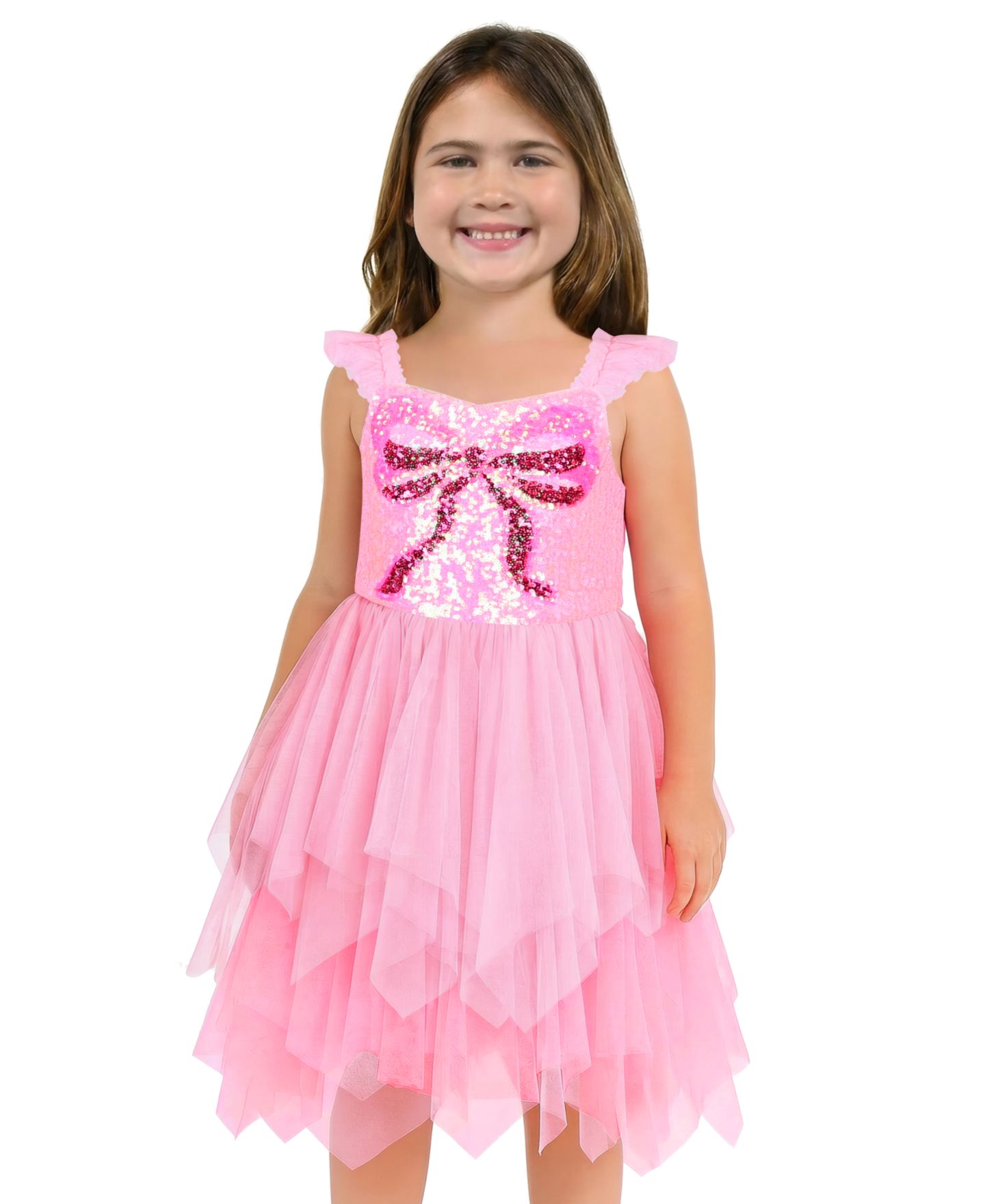 Платье Pink & Violet Sequin Bow Bodice Dress для девочек, цвет: Розовый — фото 1