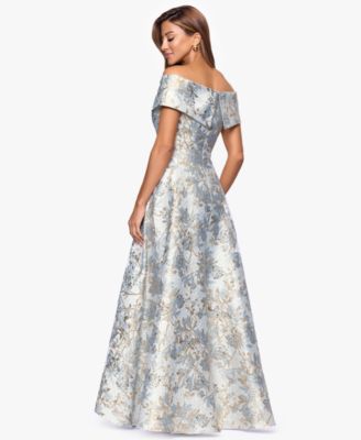 Petite Off-The-Shoulder Metallic Jacquard Gown