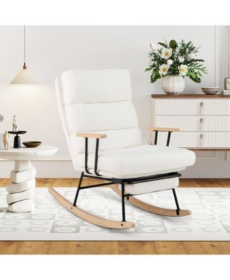 Nursery Rocking Chair with Teddy Velvet Upholstery