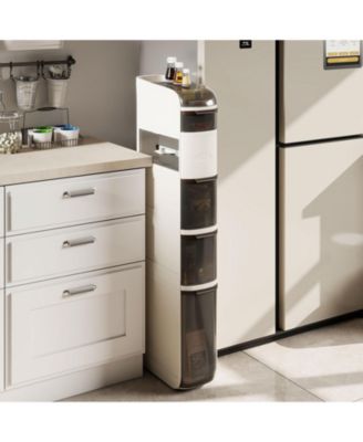 Narrow 6-Tier Bathroom Cabinet with Drawers and Built-In Tissue Box