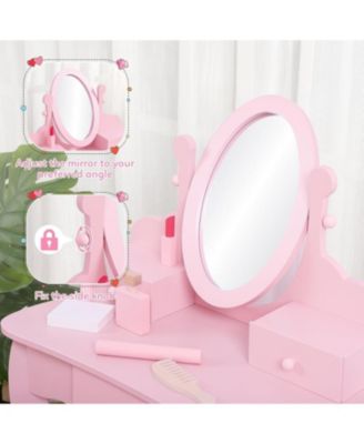 Pink Girls Makeup Vanity Set, Fun Pretend Dress-Up Playset with Matching Stool