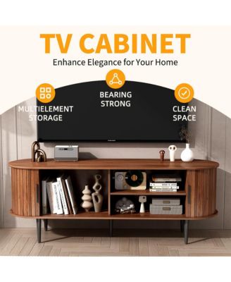 55 Inches Modern TV Stand with Storage Compartment and Sliding Door