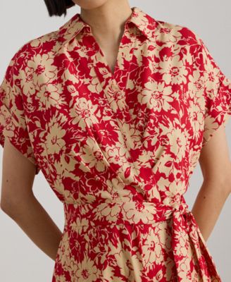 Women's Floral Belted Spread Collar Dress