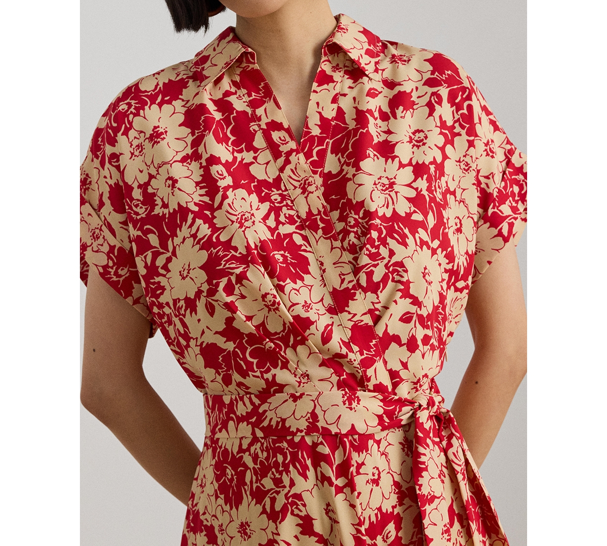 Lauren Ralph Lauren Women's Floral Belted Spread Collar Dress