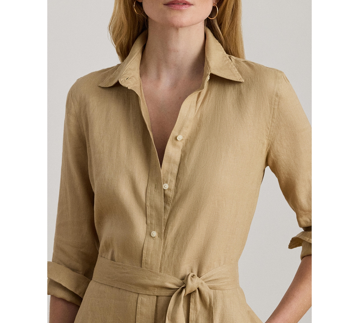 Lauren Ralph Women's Belted Collared Shirt Dress