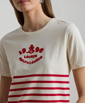 Women's Striped Embroidered Logo Crewneck T-Shirt