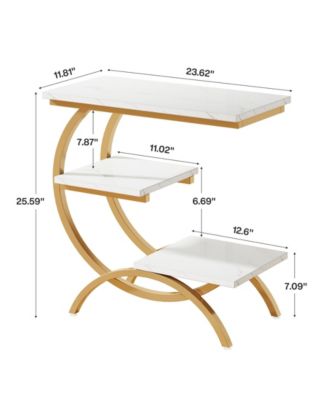 C-Shaped End Table Set of 2, Industrial 3-Tier Small Side Table for Couch, Wood Bedside Table Snack Side Table with Storage Shelves