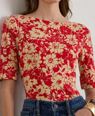 Women's Floral Printed Boat Neck Top