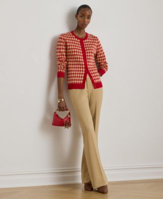 Women's Houndstooth Jacquard Crewneck Cardigan