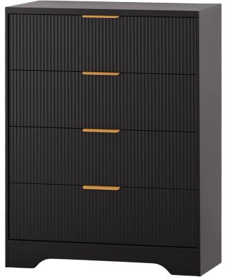 4 Drawer Dresser for Bedroom, Modern Chest of Drawers with Waveform Fluted Panel, Tall Wood Storage Dresser for Nursery, Hallway, Living Room,