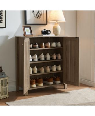 Shoe Cabinet with Slat Style Vented Doors Entryway Storage