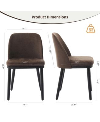 Modern Linen Upholstered Dining Chair Set, Curved Back Kitchen Chairs with Solid Wood Legs