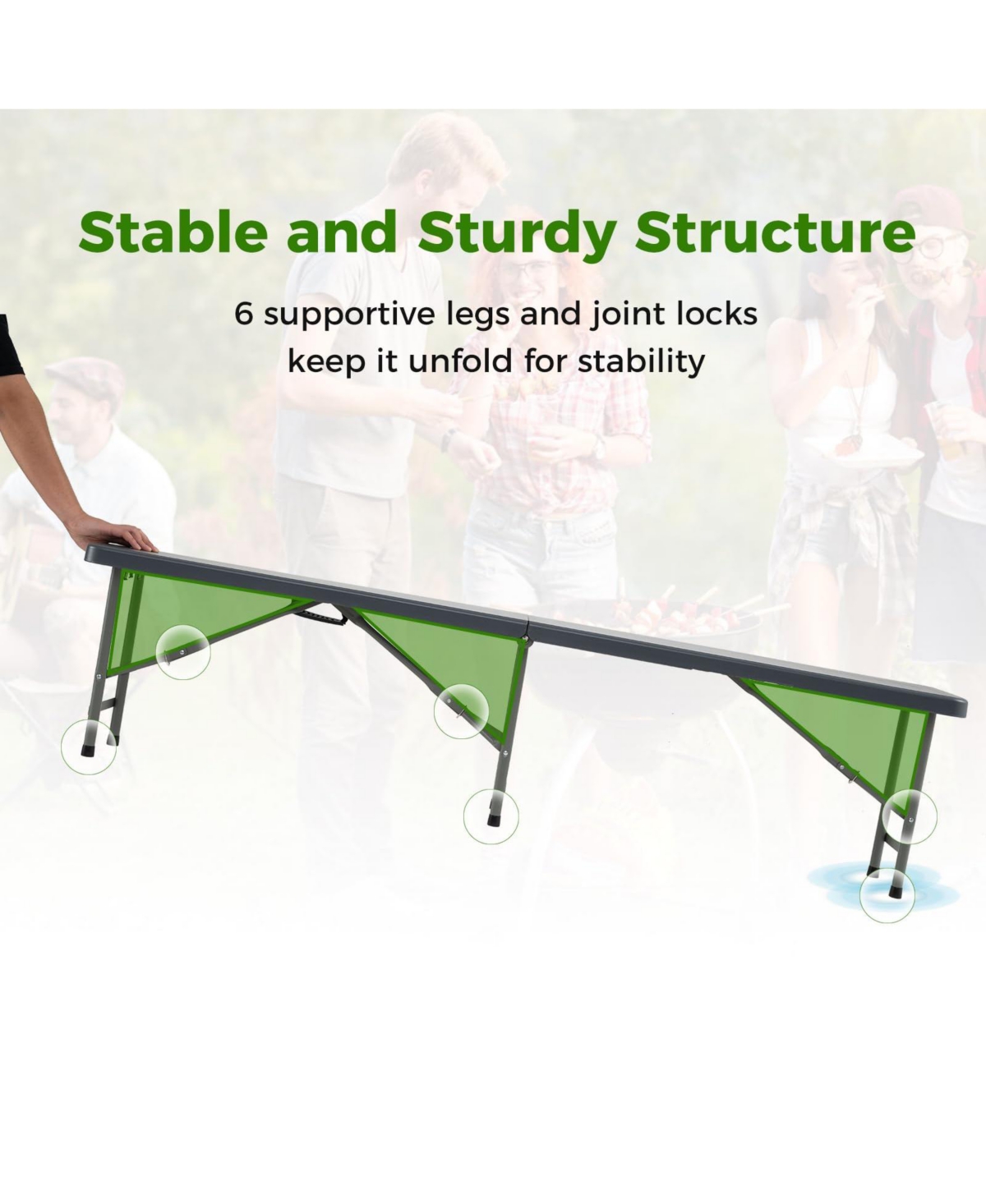 Mecale 6 ft Plastic Folding Bench with Carry Handle and Lock, Portable Seating