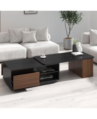 Extendable Coffee Table with Adjustable Length and Storage Drawers