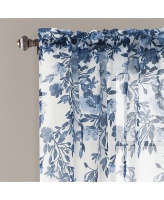 Tanisha Sheer Window Curtain Panels 38"W x 63"L Navy & White - Floral Curtains for Living Room - Sheer Curtains for Bedroom - Cottage Decor