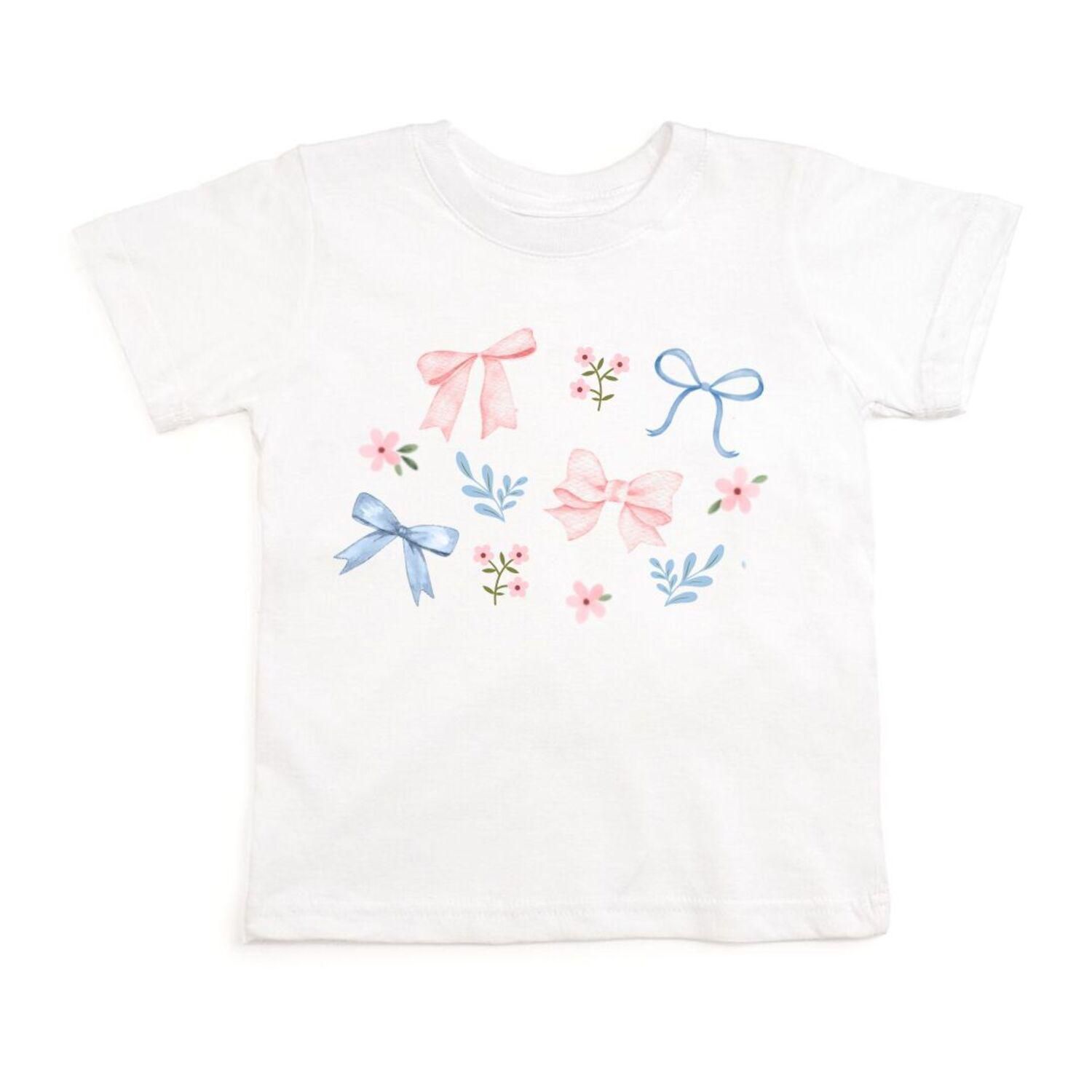 Little Girls Floral & Bow Watercolor Short Sleeve T-Shirt