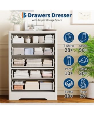 Fluted 5-Drawer Tall Dresser for Bedroom, 42.9" Wooden Chest of Drawers with Storage