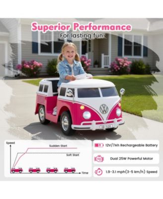 12V Ride On Car Licensed Volkswagen Ride-on Bus with Cup Holder and LED Headlights for 3+ Years