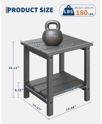 Adirondack Chair Set w/ 2-Tier Side Table - HDPE 380 LBS All-Weather Wood Texture - Patio/Deck/Pool/Backyard