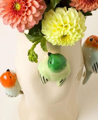 Birds on Log Ceramic Vase