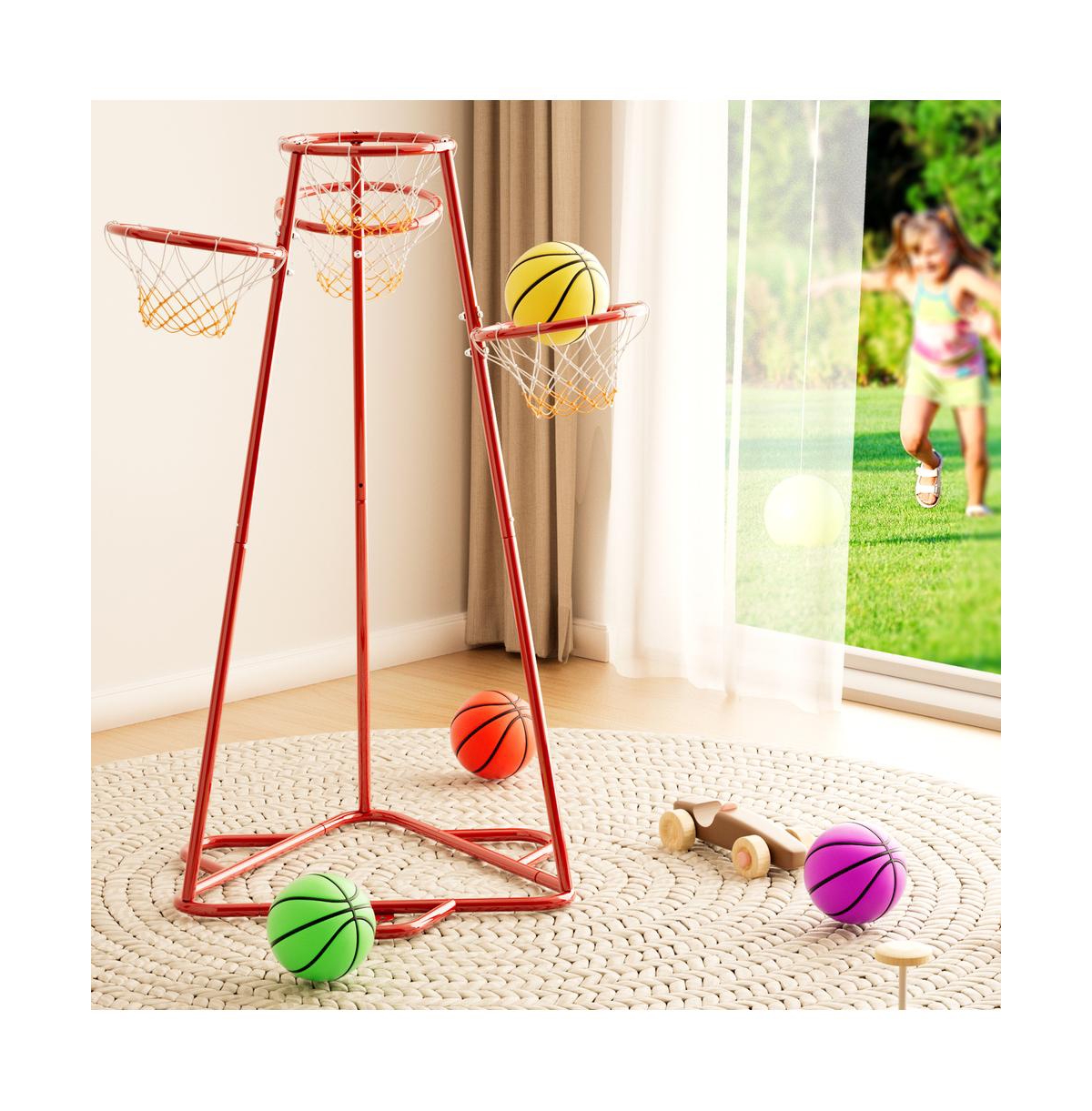 Bruce & Shark 4-Hoop Kids Basketball Set, Multi-Height Fixed Hoops for Family & Group Play